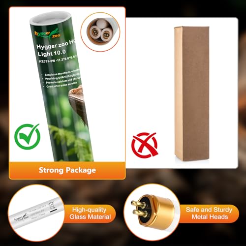 Image of UVB Light for Reptiles Bearded Dragon, 2 Pack T5 UVB Reptile Light UVB Bulb 10.0 8W UVA UVB Reptile Light Bulb Terrarium Light Lamp Tube for Turtle Chameleon Leopard Gecko Snake Tank, 12 Inch