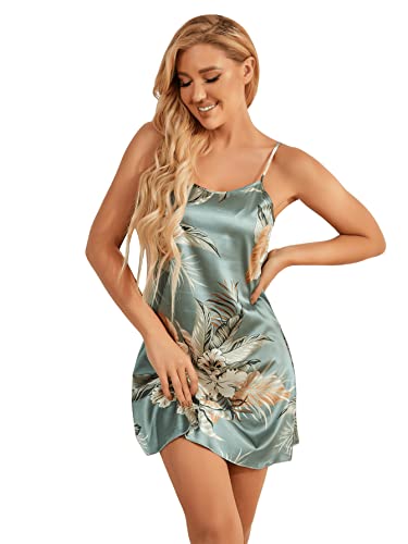 Floerns Women's Floral Print Sleeveless Satin Night Dress Sleepwear Nightgown Mint Green L #TOP2