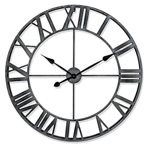 Utopia Alley Rivet Edge Industrial Wall Clock - Large Wall Clock, Big Clocks for Living Room Decor Or Dining Room Decor, Decorative Wall Clocks, Iron Wall Decor, Metal Wall Clock (32" Roman, Pewter) Cover