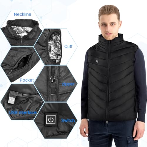 Beheizbare Weste,Beheizte Weste Damen/Herren,Winter Warm Draussen USB Aufladung Elektrische Heizweste Beheizbare Weste mit 9 Heizzonen,Beheizte Weste für Outdoor Motorrad Radfahren (M, Schwarz)