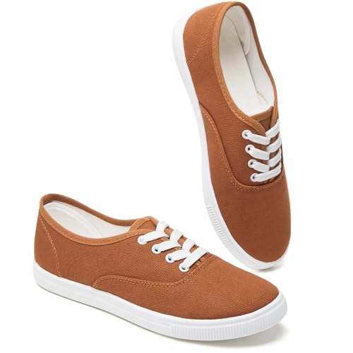 Womens Classic White Sneakers,Low Top White Canvas Shoes,Lightweight Casual Canvas