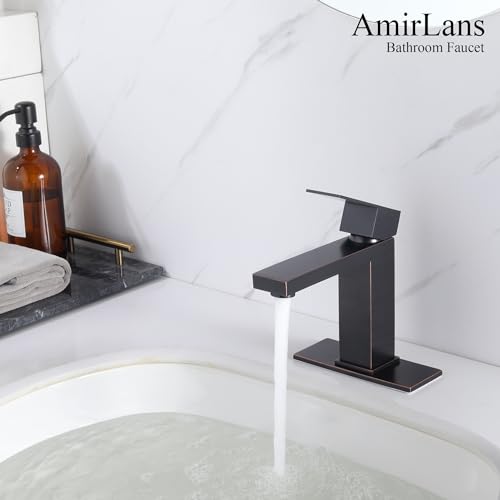AmirLans Oil Rubbed Bronze Bathroom Faucet 1 Hole, Stainless Steel Single Hole Bathroom Sink Faucet with Pop Up Drain, Bronze Lavatory Sink Faucet AML-1141-ORB by AmirLans - Used condition - Image 6
