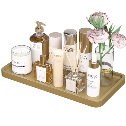 Image of Weenson Gold Bathroom Vanity Tray for Countertop Perfume Makeup Jewelry Decor Candle, Bamboo Kitchen Tray for Soap Dispenser Spice Coffee, Toilet Tank Tray 11.81 inchL x 6.1 inchW x 0.79 inchH
