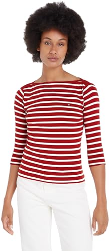 Tommy Hilfiger Damen Langarmshirt Slim U-Boot-Ausschnitt, Mehrfarbig (Breton STP/Dark Magma/Ecru), S