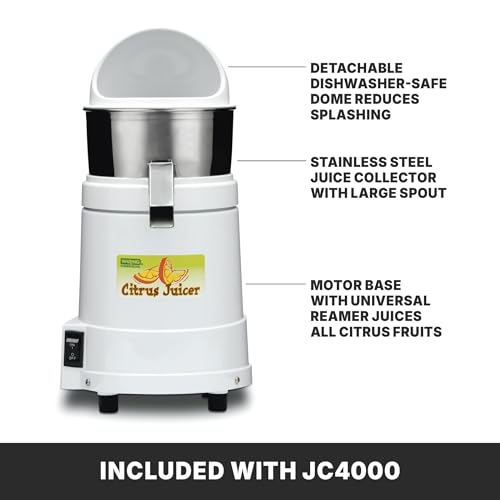 Waring Commercial JC4000 Heavy Duty Citrus Juicer with Dome, 120V, 5-15 Phase Plug, 10 x 10 x 19.5 inches, White