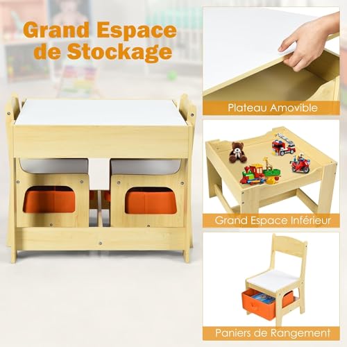 Table enfant avec 2 chaises GOPLUS bureau de dessin réversible