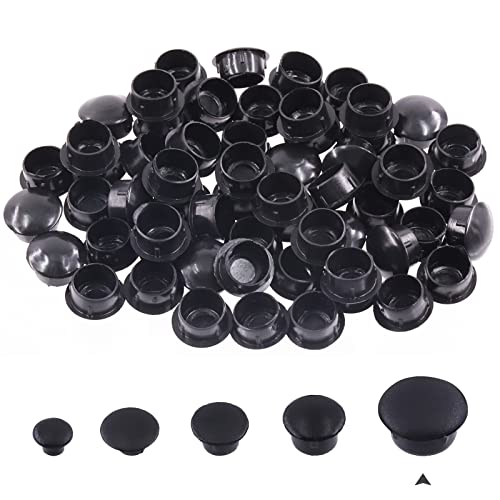 Image of Swpeet 300Pcs 1 /2 inch - 14mm Black Plastic Hole Plugs Assortment Kit, Flush Type Snap-in Locking Hole Tube Panel Plugs