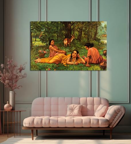 Image of Sikhash Raja Ravi Varma Canvas Art /Classic Printing Art /Unframed Famous Indian Design /Shakuntala Patralekhan Art for Wall Decor, Bedroom, Living Room, Home, Office 320 GSM (35x23 inches)