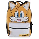 AI ACCESSORY INNOVATIONS Sonic The Hedgehog Backpack for Boys & Girls, Tails Big Face 16 Inch Schoolbag with Tails Rubber Molded Dangle, Yellow