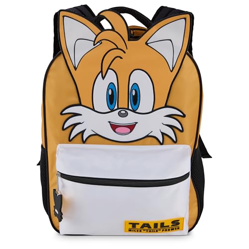 AI ACCESSORY INNOVATIONS Sonic The Hedgehog Backpack for Boys & Girls, Tails Big Face 16 Inch Schoolbag with Tails Rubber Molded Dangle, Yellow by AI ACCESSORY INNOVATIONS - Used condition - US$31.27