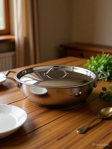 Image of Bhalaria Triply Stainless Steel Kadhai with Lid & Handle 28cm 4 Litre |Induction Base Heavy Gauge 3 Layer Body | Deep Fry Pan Wok for Sabzi, Curry & Frying| Food Grade |Gas Compatible |Dishwasher Safe