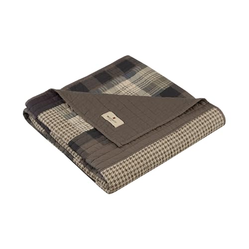 Woolrich Luxury Quilted Throw - Cabin Lifestyle, Patchwork with Moose Design All Season, Lightweight and Breathable Cozy Bedding Layer Throws for Couch Sofa, 50" W x 70" L, Winter Hills Tan