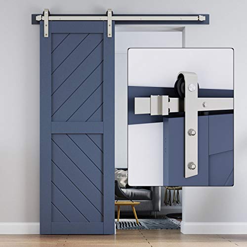 EaseLife 5 FT Heavy Duty Brushed Nickel Sliding Barn Door Hardware Track Kit,Modern,Sturdy,Slide