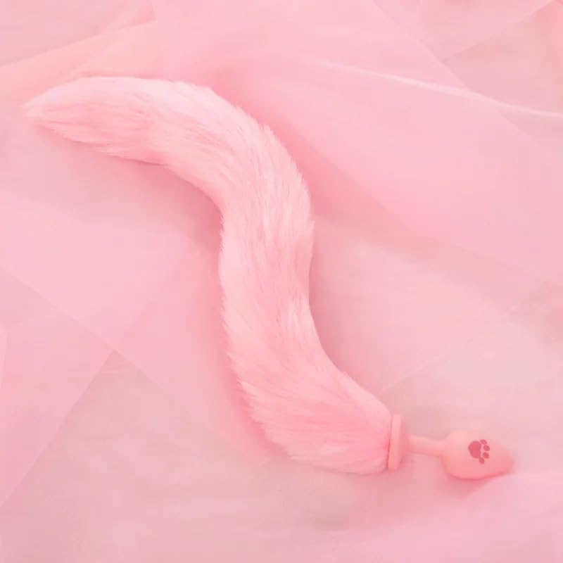 Anal Plug Fox Tail, 16 inch Pink Fluffy Tail Cat Claw Butt Plug Silicone Anal Sex Toy Cute Sexy Cosplay Erotic Role Play Game Anus Toy for Adults Female Women Men Couples: L