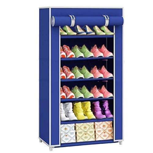 QUARCK Adjustable 6-Tiers Shoe Rack|Portable Multipurpose Storage Stand with Dustproof Cover (Iron Pipes, Non Woven Fabric, Plastic Connector) (Blue) (B0CWL3439S) Amazon Price History, Amazon Price Tracker