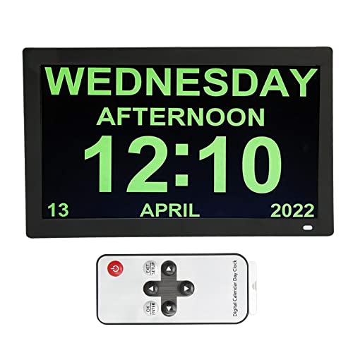 Yctze 14. Orologio da Giorno di Allarme del Calendario Digitale per Anziani e Bambini con 5 Allarmi, Telecomando e Promemoria Multipla (Spina europea)