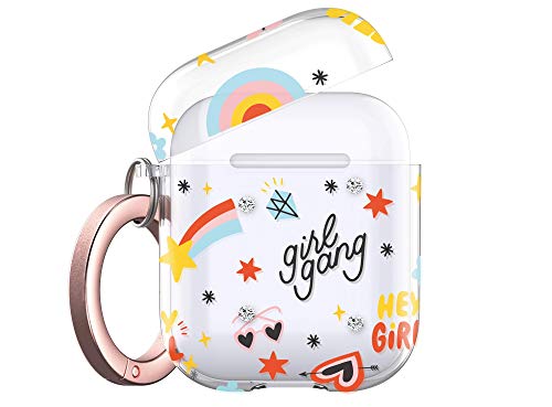 Keybudz Elevate Airpods 2 And 1 Case Cover With Crystals From Swarovski And Rose Gold Ring Carabiner (Girl Power) #TOP3