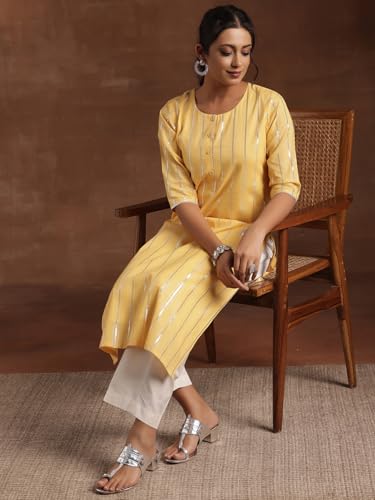 Image of Libas Womens Woven Design Cotton Straight Kurta for Women Suit