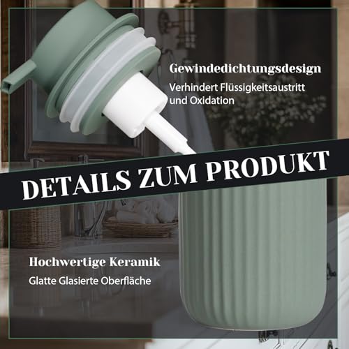 Autumnlife Seifenspender Grün Schaumseifenspender 350 ml Spülmittelspender mit Schaum Pumpenkopf, Nachfüllbarer Keramik Matt Grün Seifespender Soap Dispenser für Küche, Bad 5