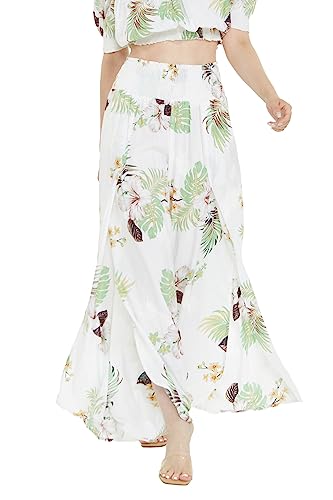 Matchable Couple Hawaiian Luau Shirt Smock Top Wide Legged Pants in Pineapple Garden White2