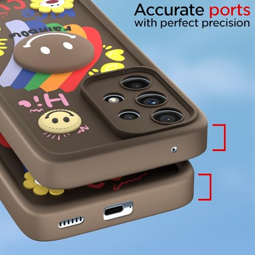 Image of Pikkme Back Cover for Samsung Galaxy A53 5G | Soft Silicone| Cute Rainbow Smile & 3D Cartoon Flower Design | Shockproof Raised Camera Protection Bumper Case (Brown)