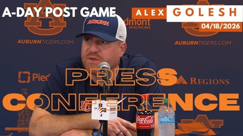 Alex Golesh talks with the media after A-Day 2026