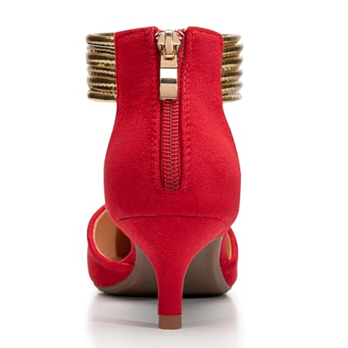 Image of Trary Kitten Heels for Women Closed Pointed Toe Low Stiletto Heels Pumps Shoes Women Comfortable Ankle Strap Pumps 2 inch Heel Party Dressy Shoes