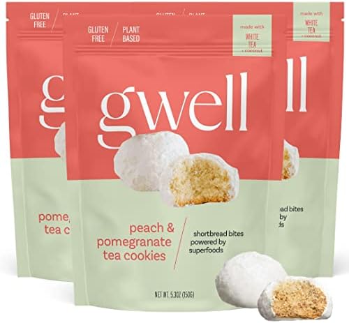 Gwell Superfood/Adaptogen Tea Cookies | Organic, Vegan, Kosher, Gluten Free, Plant-Based, Functional Foods | Shortbread Cookies (Peach & Pomegranate)
