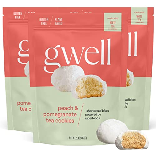 Gwell Superfood/Adaptogen Tea Cookies | Organic, Vegan, Kosher, Gluten Free, Plant-Based, Functional Foods | Shortbread Cookies (Peach & Pomegranate) #TOP16