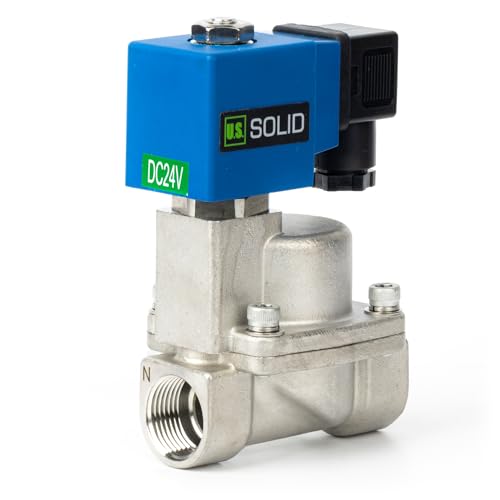 U.S. Solid 3/4" High Pressure Solenoid Valve, 24V DC, Stainless Steel, 100 bar, -76°F to 248°F – Heat-Resistant, High-Pressure Valve for Industrial Use, Water, Gas, Oil and Fluid Control