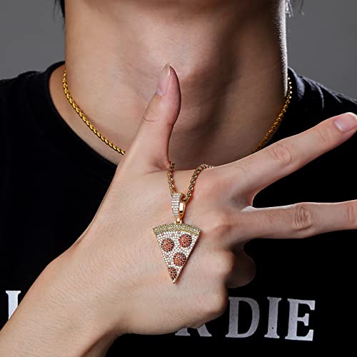 Personality Pizza Shape Pendant Necklace, Dainty Hip Hop Cubic Zirconia Pendant Necklace for Women Men Gift2