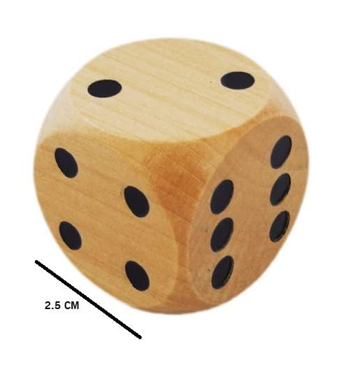 M.F.H Pack of 2 Wooden Big Dice 2.5 CM With Black Color Dots - for Snake and Ladder, Ludo, Jhenga, Pub Party, Picnic, Business Board Game Accessories