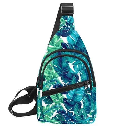 Mochila cruzada con cremallera y 6 bolsillos, diseño multicolor de hojas, 30x18x4 cm