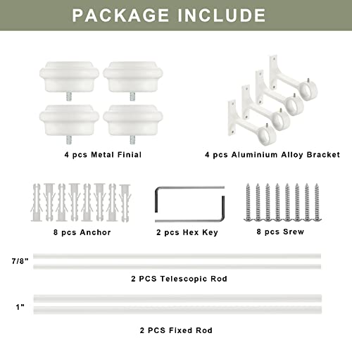 2 Pack Curtain Rods,1 Inch Curtain Rods For Windows 28 To 48 Inches, Hanging Curtain Rod & Wall Mount With Brackets Heavy Duty Rod,End Cap Single Rod,Matte White #TOP4