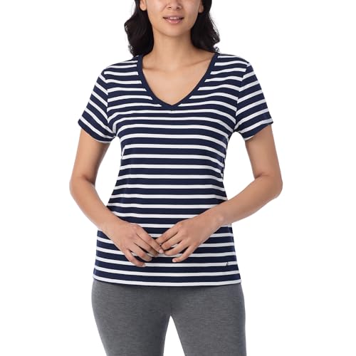Image of Nautica Womens Sleep Shirt - Lightweight, Breathable Pajama Top - Cotton Knit Jersey V-Neck Sleepwear and Loungewear