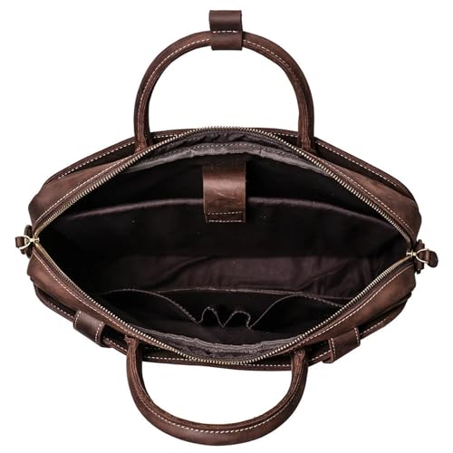 Mens Portable Briefcase Head Layer Cowhide Sinle Shoulder Cross Casual 14 Inch Bag Computer Commuting for Work College Travel(Deep coffee)4