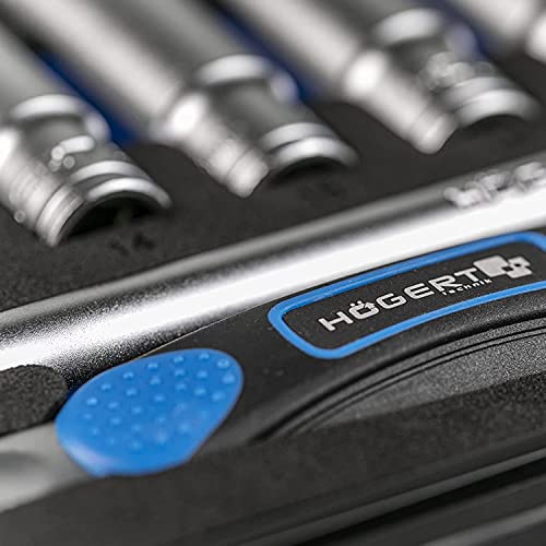 Image of Hogert Technik - Tool Set I Socket Wrench, Bits And Accessories 3 /8 Inch I Alloy Chrome Vanadium Steel I Deformation Resistant I Ratchet Mechanism With 72 Locking Locks I Ht1R465-36 Pieces,Hex