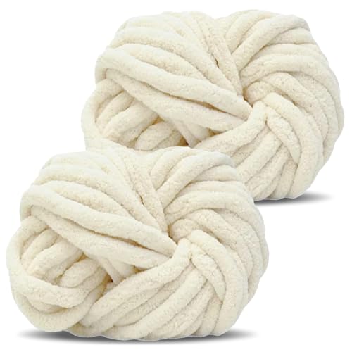 Hengrongshen Pelote Laine Grosse Maille, 2 Pieces 500g Beige Grosse Laine à Tricoter à la Main Peut Etre Utilisé pour Tricoter des Coussins Couvertures...