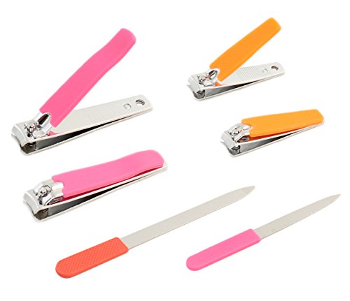 4 Piece Nail Clipper and File Set with Textured Plastic Easy Grip Handles, in Assorted Sizes, 2 Nail Clippers and 2 Nail Files