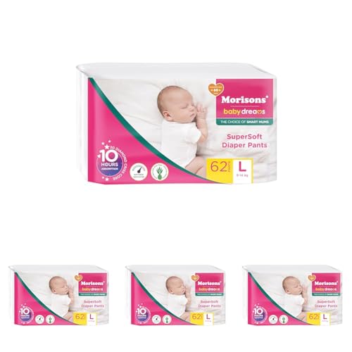Image of Morisons* babydreams THE CHOICE of SMART MUMS Baby Supersoft Diaper Pants Large - L (62 Pieces), 1741 grams (Pack of 4)