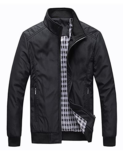 VANVENE Mens Casual Bomber Zipped Jackets Coat Sports Windbreaker Water Resistant Lightweight Outdoor Jacket Top M-3XL Black