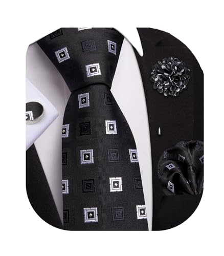 Image of Dubulle Mens Tie and Lapel Pin Paisley Striped Floral Necktie for Men Pocket Square Cufflinks 4PCS Set Wedding Party