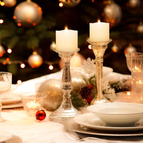 Image of 3x3 Flameless Candles Battery Operated with Remote Timer, Last 600 Hours Battery Candles Flickering, White Real Wax Electric LED Candle for Wedding Party, Set of 2