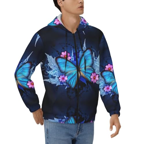 Sweat à capuche pour homme avec imprimé papillon et fermeture éclair pour l'automne