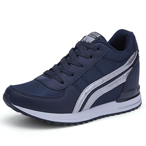  MIXSEN Sneakers con Zeppa Interna Donna Scarpe da Ginnastica Tacco 7CM Sneakers Platform Basse Sportive Fitness Wedges Passeggio(Blu,38EU)