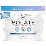Muscle Feast Grass-Fed Whey Protein Isolate, All Natural Hormone Free Pasture Raised, Whey Isolate Protein Powder for Men and Women, Clean, Non-GMO & Gluten-Free Isolate Protein - Unflavored, 2lb
