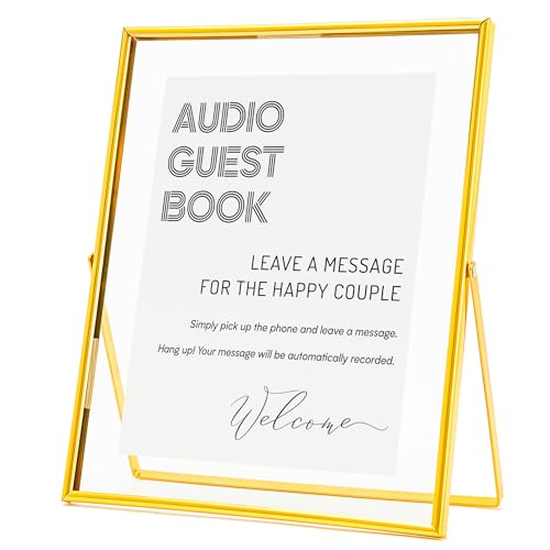 Image of Calculs Gold Wedding Floating Picture Frame Audio Guest Book Decorative Sign Photo Display Holders Signage Table Top (Gold)