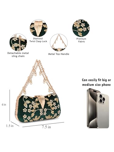 Image of TOOBA Handicraft Clutch Purse For Women with Sleek Design Embroidered Leaf Clutch| Trendy Stylish Bridal, Party, Wedding Sling Bag