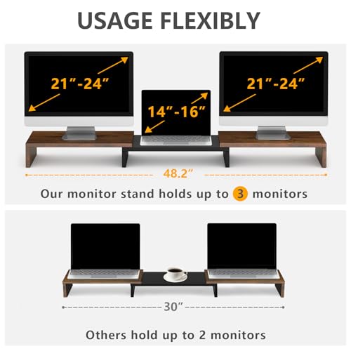 TAVR Dual Monitor Stand Riser Computer Monitor Stands for 2 Monitors Extra Long Multifunctional Desktop Organizer Riser for Computer Laptop PC Printer TV Max 482 Length Rustic Brown