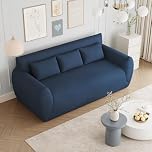 Vesgantti Corduroy Compressed 3 Seater Sofa, No Assembly Required 200cm Floor Sofa, Comfy Couch with 3 Supportive Pillows, Perfect for Living Room, Bedroom, Office, Small Space, 200L*94D*80Hcm, Blue